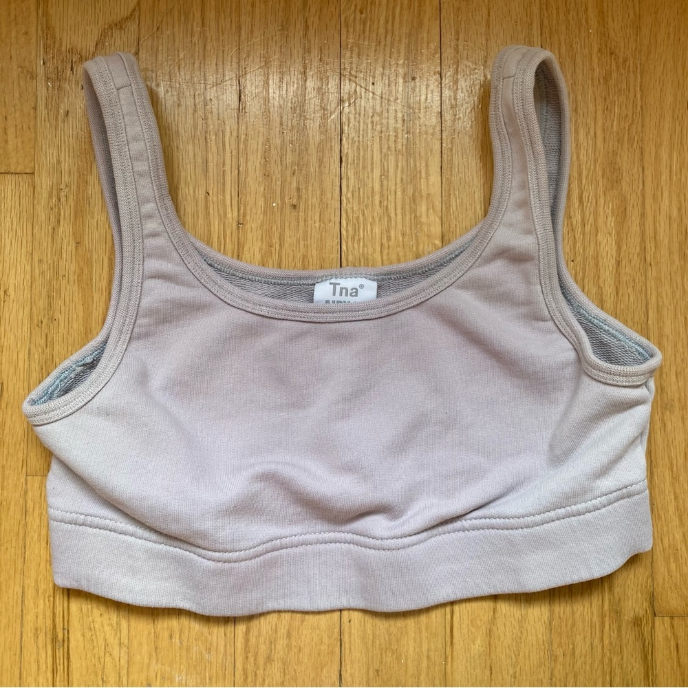 Aritzia TNA Airy AF Fleece Bra Top, Size Medium, Light Taupe